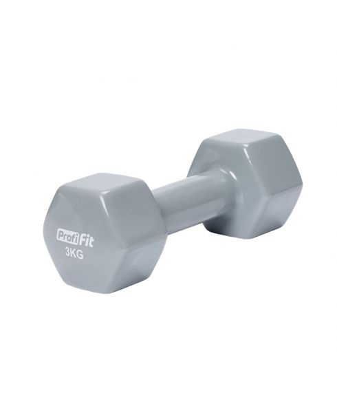Гантель в виниловой оболочке, шестигранник PROFI-FIT 3 кг, серая РАСПРОДАЖА
